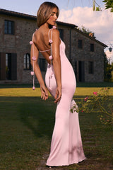 Slinky Jersey Floral-Appliqué Gown in Blush