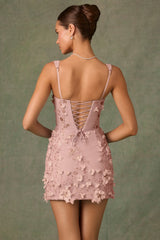 Embellished Corset Mini Dress in Dusty Rose