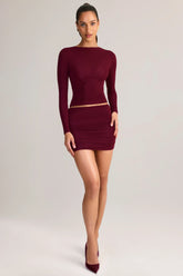 Modal Ruched Mid-Rise Mini Skirt in Wine Red