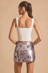 Sequin-Embellished Mini Skirt in Silver