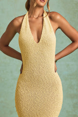 Bouclé Halterneck Maxi Dress in Yellow