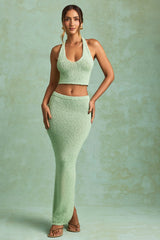 Bouclé Mid-Rise Maxi Skirt in Mint