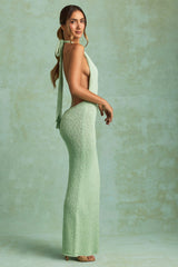 Bouclé Halterneck Maxi Dress in Mint