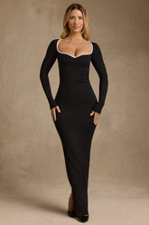 Modal Contrast-Trim Maxi Dress in Black