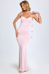 Slinky Jersey Floral-Appliqué Gown in Blush