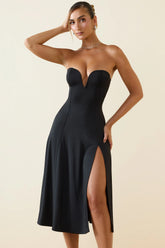 Slinky Jersey Strapless A-Line Midaxi Dress in Black