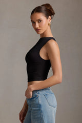 Asymmetric Ruched Tank Top in Black
