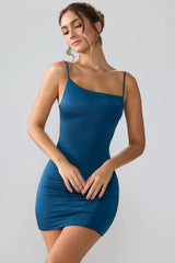 Slinky Jersey Open Back Mini Dress in Midnight Blue