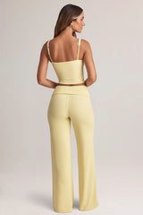 Modal Foldover Wide-Leg Trousers in Lemon Sherbet