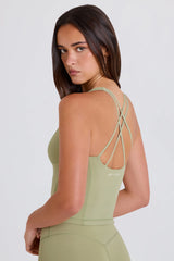 Four-Way Stretch Crossback Longline Tank Top in Matcha