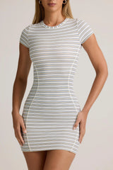 Modal Short-Sleeve Bodycon Mini Dress in Blue Yellow Stripe