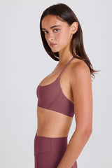 Four-Way Stretch Scoop-Neck Halterneck Sports Bra in Acai