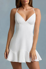 Drop-Waist Lace-Up Mini Dress in White