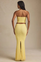 Draped Low-Rise Lace Maxi Skirt in Pastel Yellow
