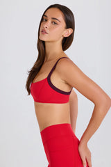 Soft Active Contrast-Trim Sports Bra in Strawberry Red