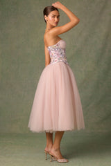 Embellished Lace-Up Cupless Corset in Floral Pink