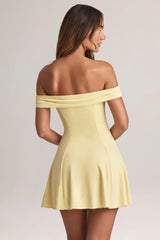 Modal Off-Shoulder A-Line Mini Dress in Lemon Sherbet