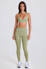 Four-Way Stretch Foldover Mid-Rise Stirrup Leggings in Matcha