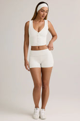 Modal Ribbed Mid-Rise Foldover Shorts in White