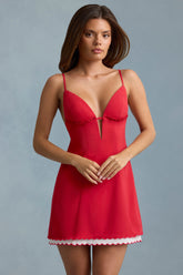 Scalloped Backless A-Line Mini Dress in Scarlet Red