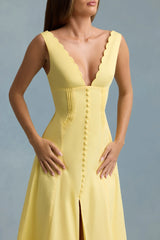 Cotton-Poplin A-Line Midaxi Dress in Pastel Yellow