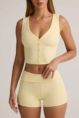 Modal Ribbed Button-Up Vest Top in ButterCream Yellow