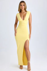 High Split Plunge Neck Maxi Dress in Lemon Sherbet