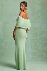 Bouclé Off-Shoulder Maxi Dress in Mint