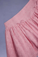 Bow-Detail Broderie Anglaise Mini Skirt in Soft Pink