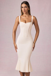 Layered Bra-Detail Fishtail Midaxi Dress in Ivory