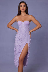 Lace-Up Corset Midaxi Dress with Split in Lilac