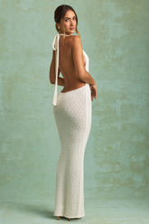 Bouclé Halterneck Maxi Dress in White