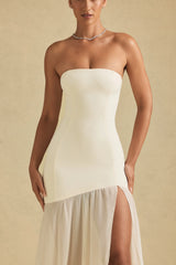 Asymmetric Strapless Fishtail Maxi Dress in Ivory
