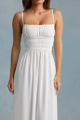 Shirred Camisole Maxi Dress in White
