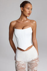 Curved Lace-Up Corset Top in White