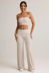 Modal Foldover Wide-Leg Trousers in Pink & Yellow Stripe