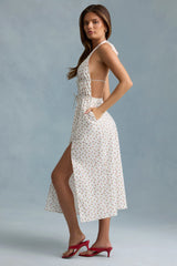 Backless Cotton-Poplin Maxi Dress in Rose Print