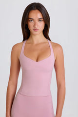 Four-Way Stretch Crossback Longline Tank Top in Mauve
