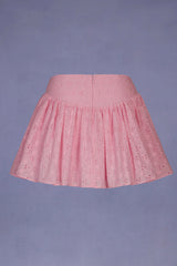 Bow-Detail Broderie Anglaise Mini Skirt in Soft Pink