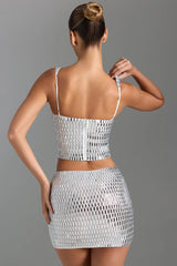 Embellished Low-Rise Micro Mini Skirt in White