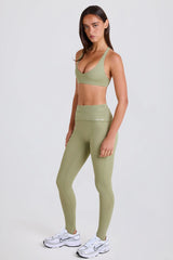 Four-Way Stretch Foldover Mid-Rise Stirrup Leggings in Matcha