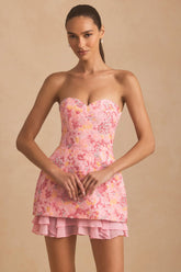 Embellished Strapless Corset Mini Dress in Pink