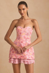 Embellished Strapless Corset Mini Dress in Pink