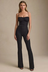 Bow-Detail Lace Flared Jumpsuit in Black