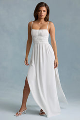 Shirred Camisole Maxi Dress in White