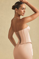 Lace-Up Corset Top in Beige Gold