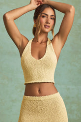 Bouclé Halterneck Crop Top in Yellow