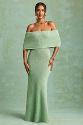Bouclé Off-Shoulder Maxi Dress in Mint