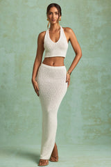 Bouclé Mid-Rise Maxi Skirt in White