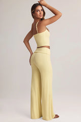Modal Foldover Wide-Leg Trousers in Lemon Sherbet